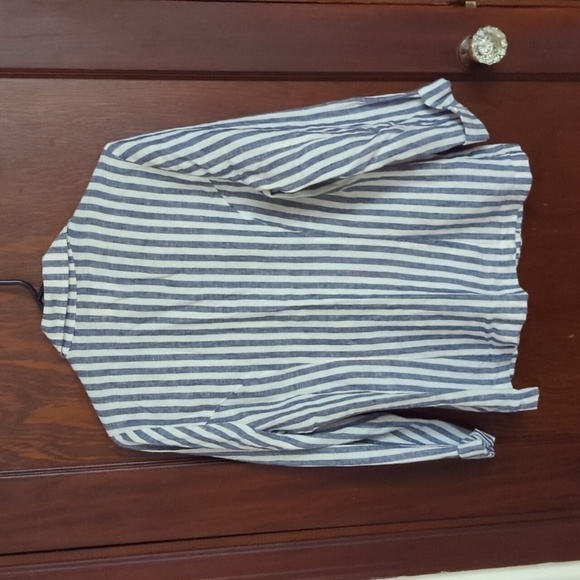 British Khaki Blue & White Stripe Linen Blazer Size Medium - Picture 4 of 4
